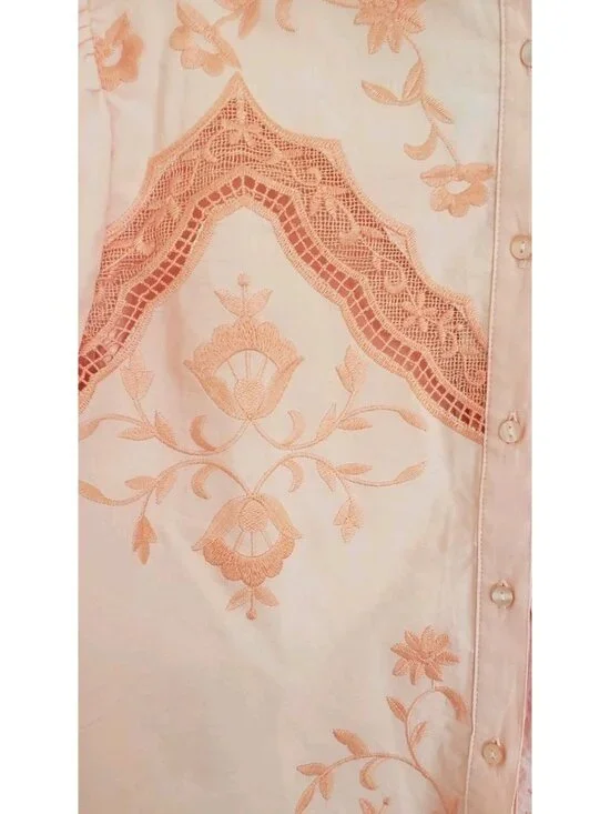 NWT HESTER & ORCHARD EMBROIDERED FLORAL BUTTON DOWN TOP BLOUSE MANDARIN LARGE - Picture 3 of 11